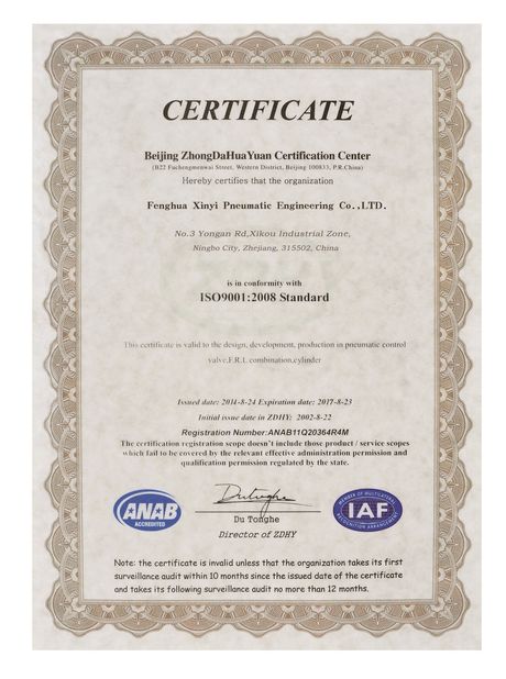 China Prius pneumatic Company certificaciones